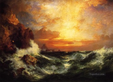 風景 Painting - トーマス・モラン ランズエンド近くの夕日 コーンウォールの海景